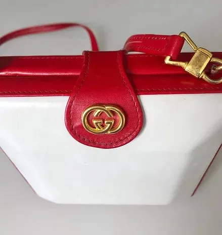 1980s GUCCI LEATHER Red Square  BOX CLUTCH BAG
