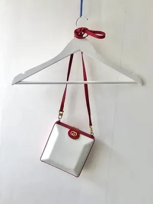 1980s GUCCI LEATHER Red Square  BOX CLUTCH BAG