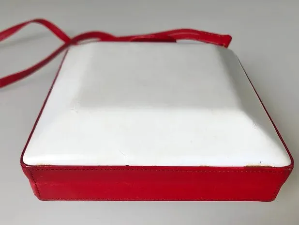 1980s GUCCI LEATHER Red Square  BOX CLUTCH BAG