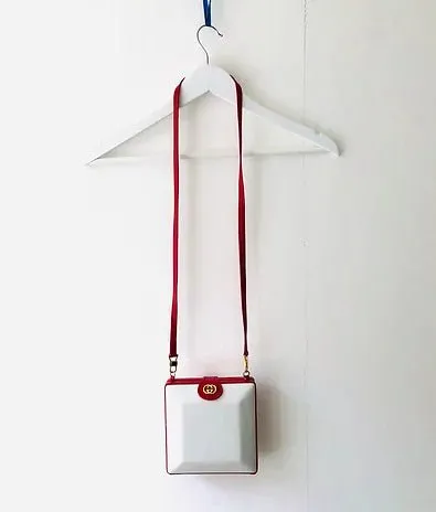 1980s GUCCI LEATHER Red Square  BOX CLUTCH BAG