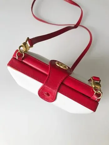 1980s GUCCI LEATHER Red Square  BOX CLUTCH BAG