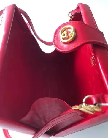 1980s GUCCI LEATHER Red Square  BOX CLUTCH BAG