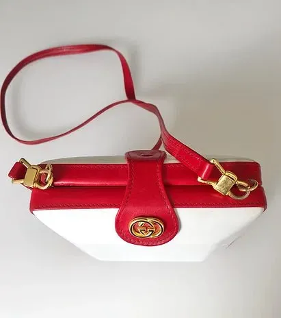 1980s GUCCI LEATHER Red Square  BOX CLUTCH BAG