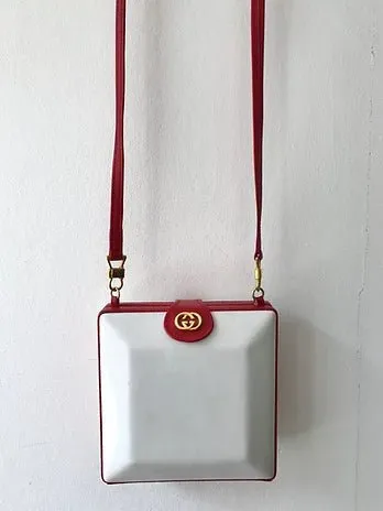 1980s GUCCI LEATHER Red Square  BOX CLUTCH BAG