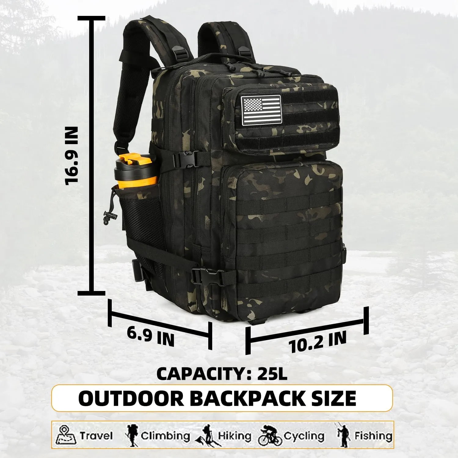 25L Tactical Backpack for Men Women Military Backpack Army Assault Pack Molle Backpack Small Bug Out Bag Travel Rucksack Daypack (Black CP)