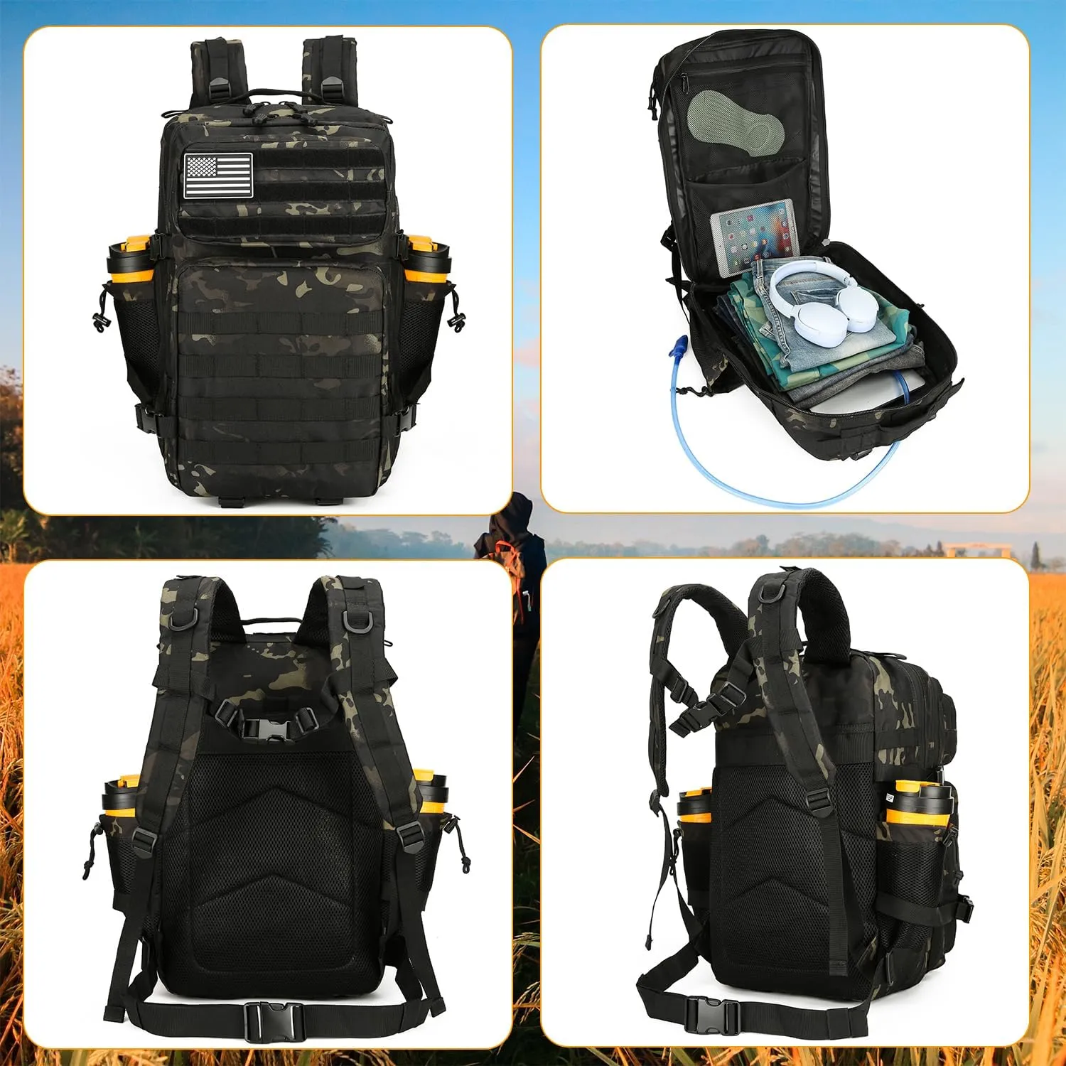 25L Tactical Backpack for Men Women Military Backpack Army Assault Pack Molle Backpack Small Bug Out Bag Travel Rucksack Daypack (Black CP)