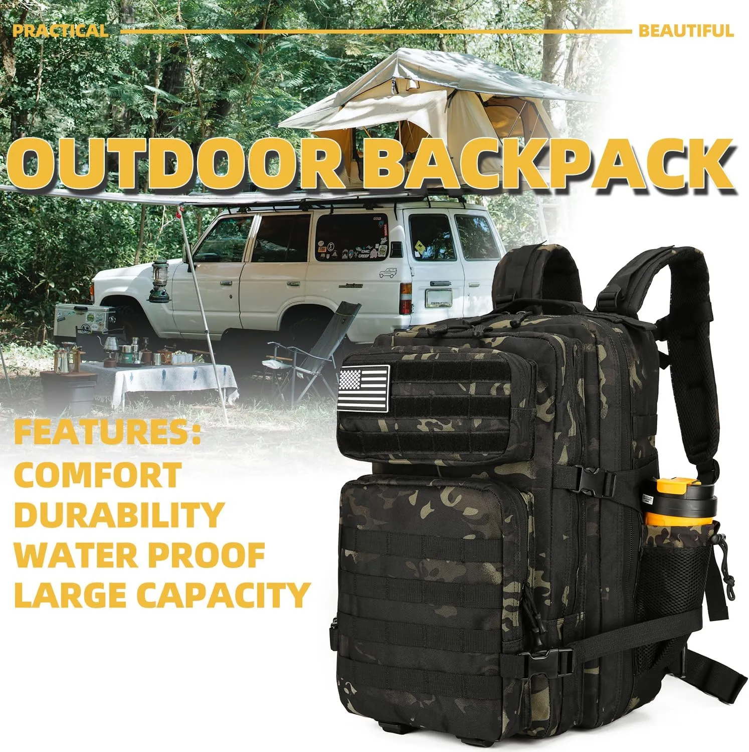 25L Tactical Backpack for Men Women Military Backpack Army Assault Pack Molle Backpack Small Bug Out Bag Travel Rucksack Daypack (Black CP)