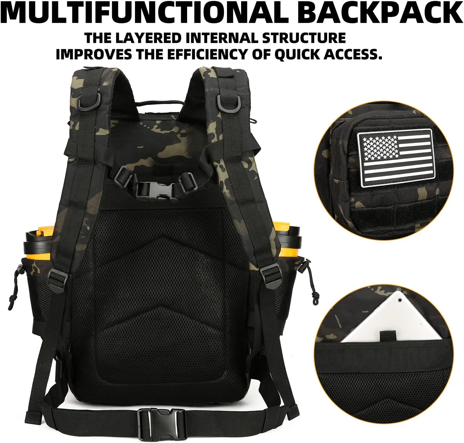 25L Tactical Backpack for Men Women Military Backpack Army Assault Pack Molle Backpack Small Bug Out Bag Travel Rucksack Daypack (Black CP)