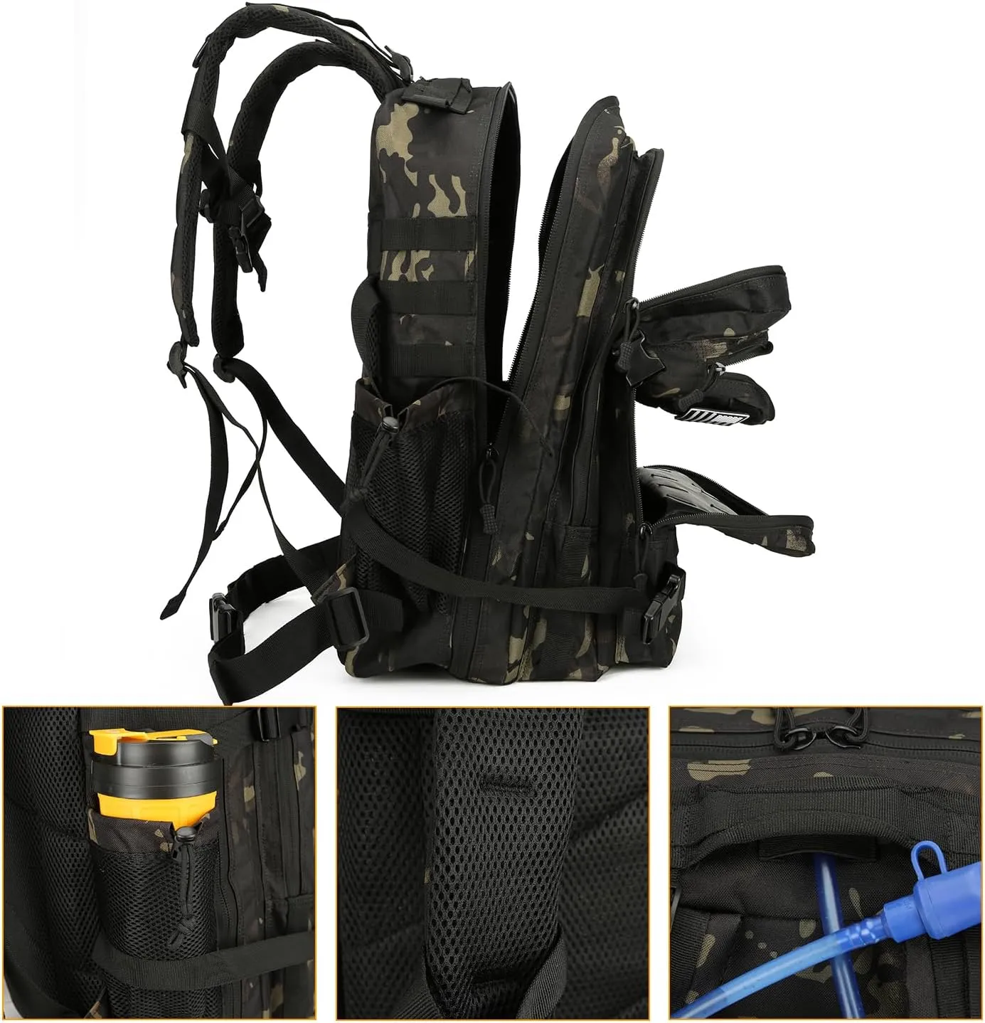 25L Tactical Backpack for Men Women Military Backpack Army Assault Pack Molle Backpack Small Bug Out Bag Travel Rucksack Daypack (Black CP)