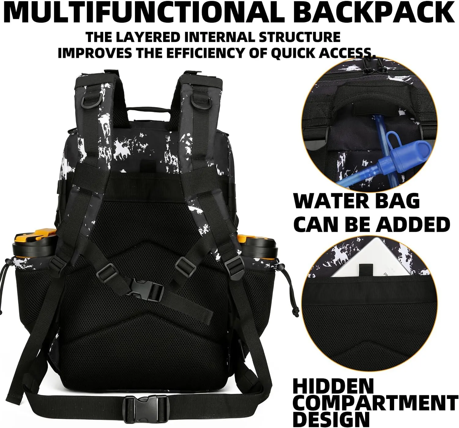 25L Tactical Backpack for Men Women Military Backpack Army Assault Pack Molle Backpack Small Bug Out Bag Travel Rucksack Daypack (Black Lightning)