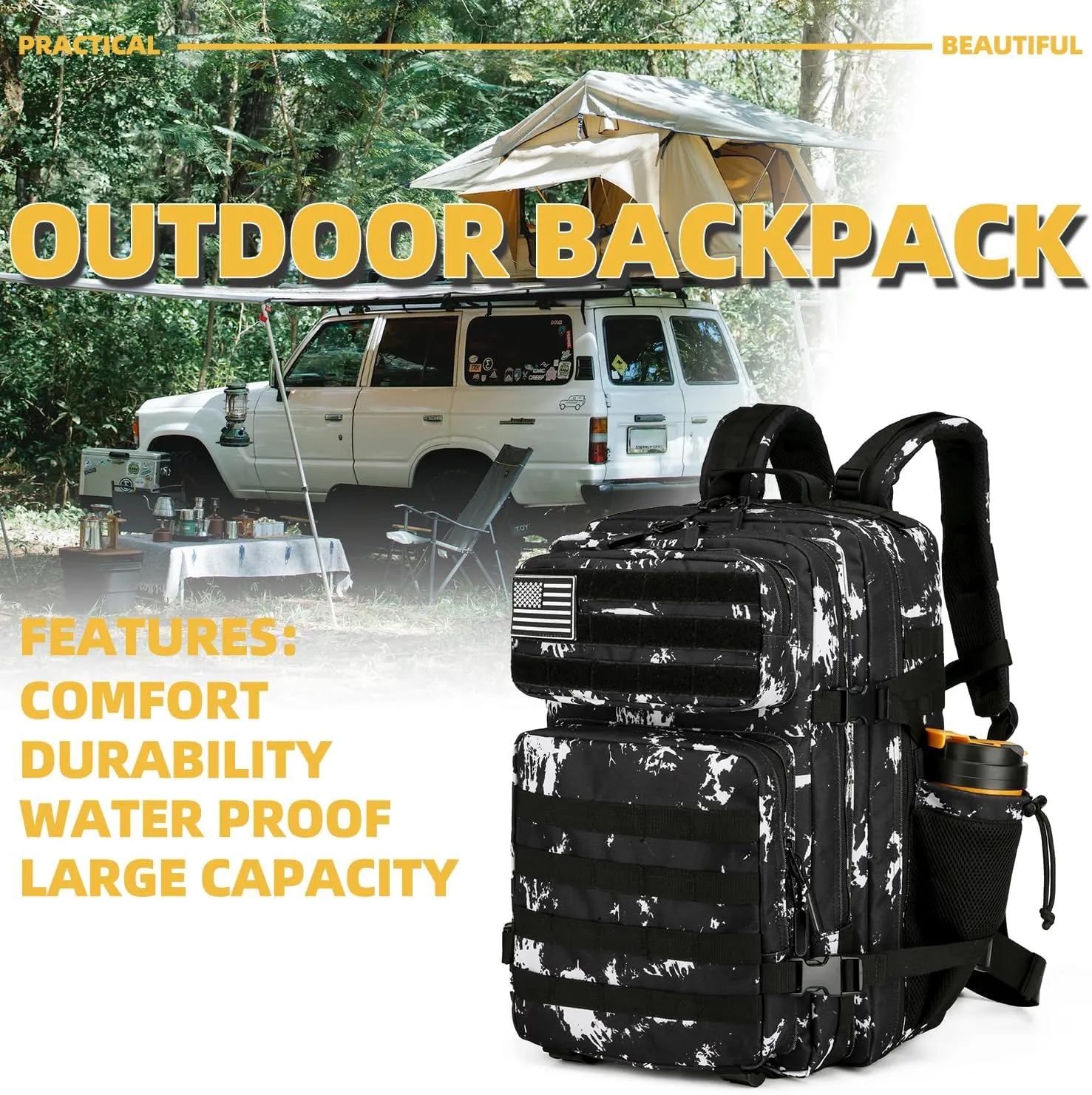 25L Tactical Backpack for Men Women Military Backpack Army Assault Pack Molle Backpack Small Bug Out Bag Travel Rucksack Daypack (Black Lightning)