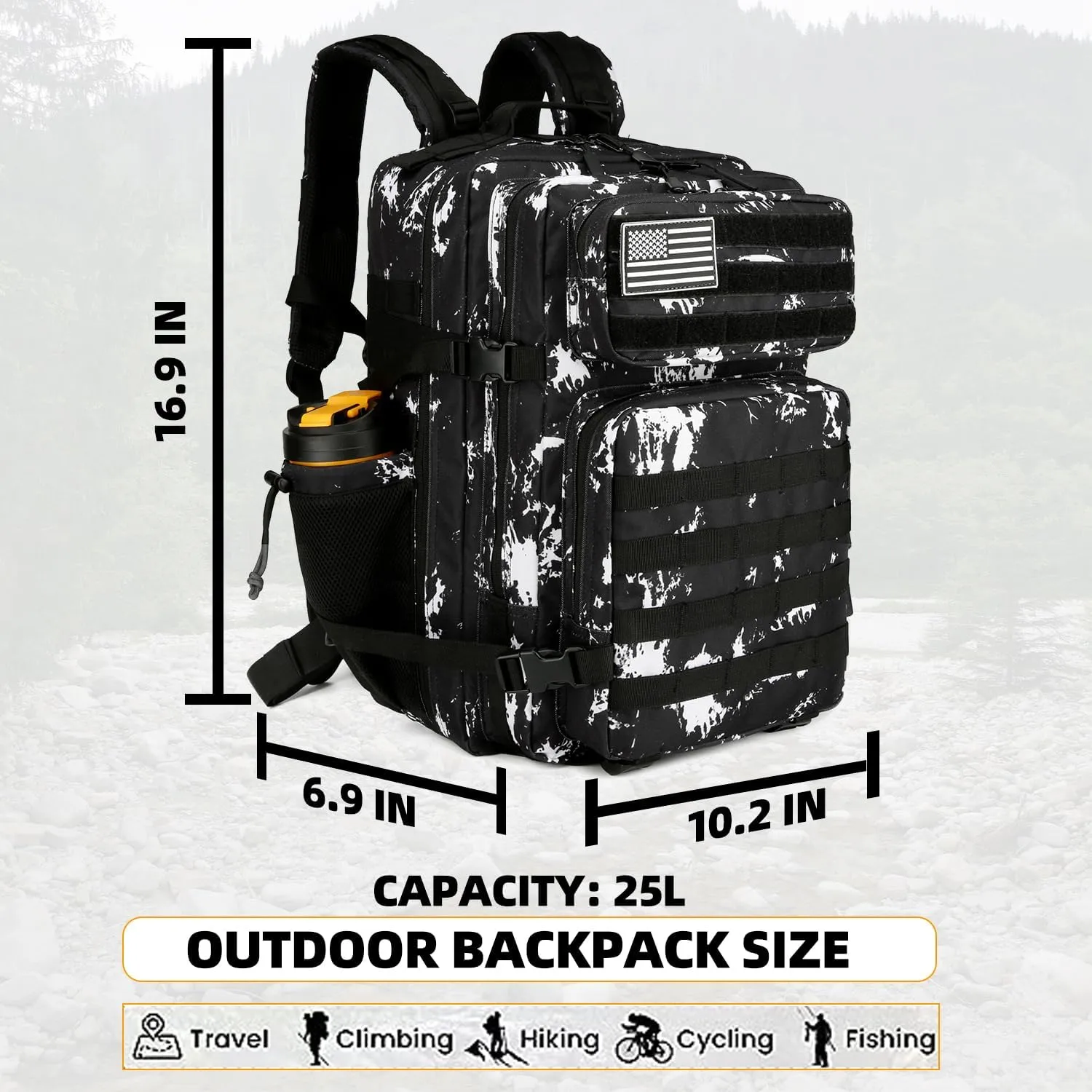 25L Tactical Backpack for Men Women Military Backpack Army Assault Pack Molle Backpack Small Bug Out Bag Travel Rucksack Daypack (Black Lightning)