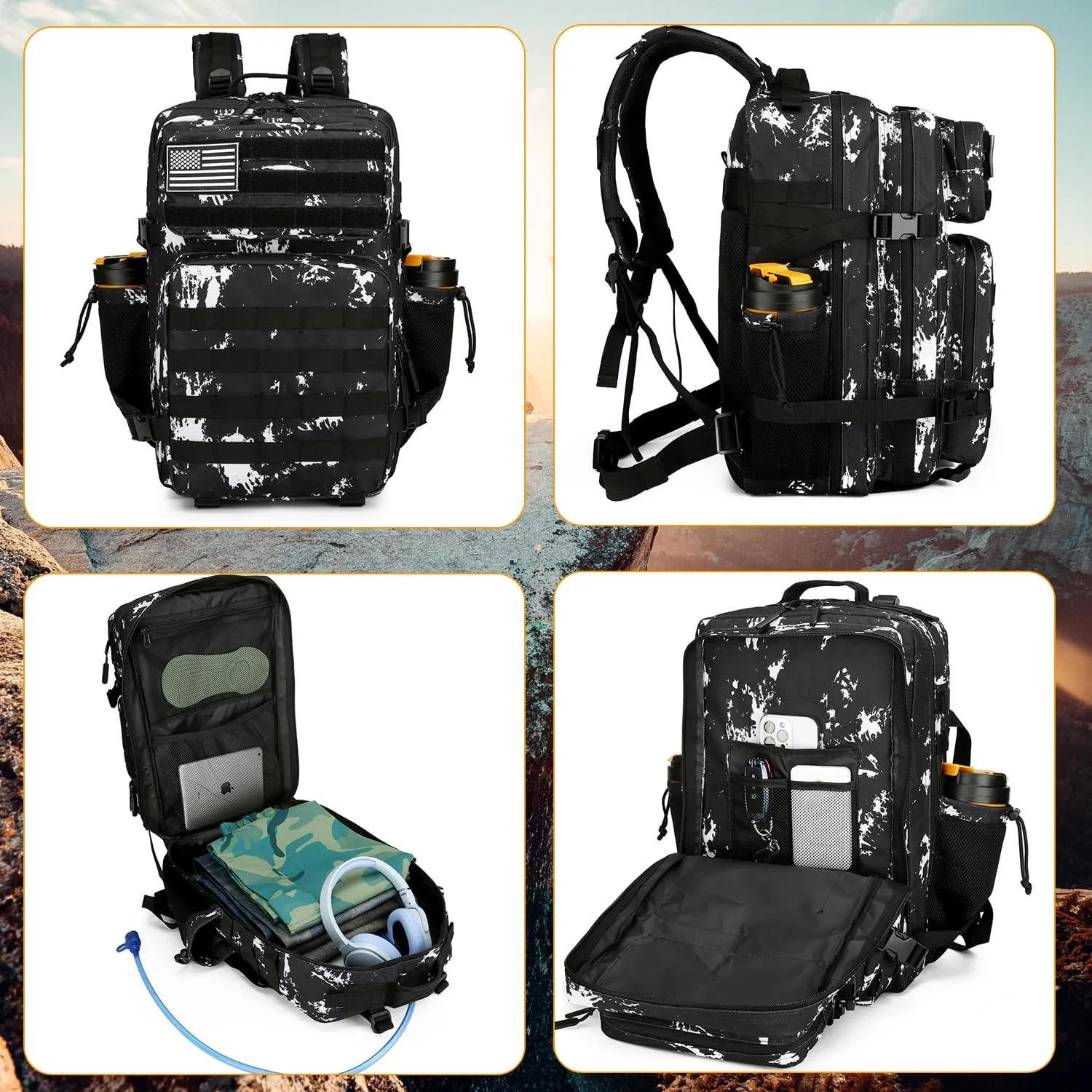 25L Tactical Backpack for Men Women Military Backpack Army Assault Pack Molle Backpack Small Bug Out Bag Travel Rucksack Daypack (Black Lightning)