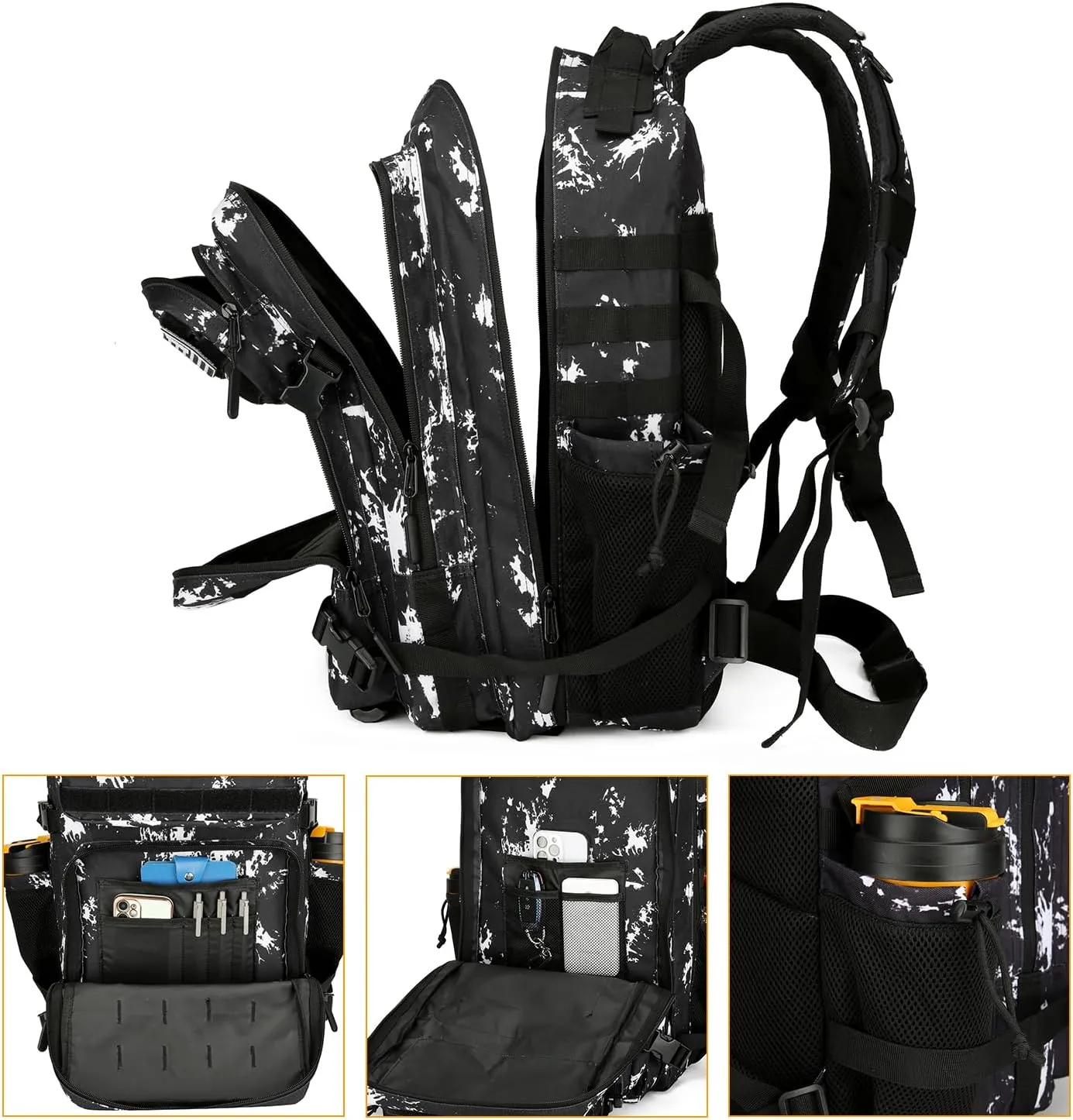 25L Tactical Backpack for Men Women Military Backpack Army Assault Pack Molle Backpack Small Bug Out Bag Travel Rucksack Daypack (Black Lightning)