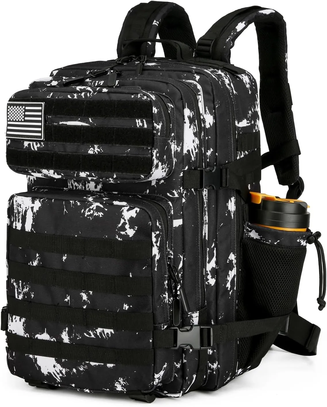 25L Tactical Backpack for Men Women Military Backpack Army Assault Pack Molle Backpack Small Bug Out Bag Travel Rucksack Daypack (Black Lightning)