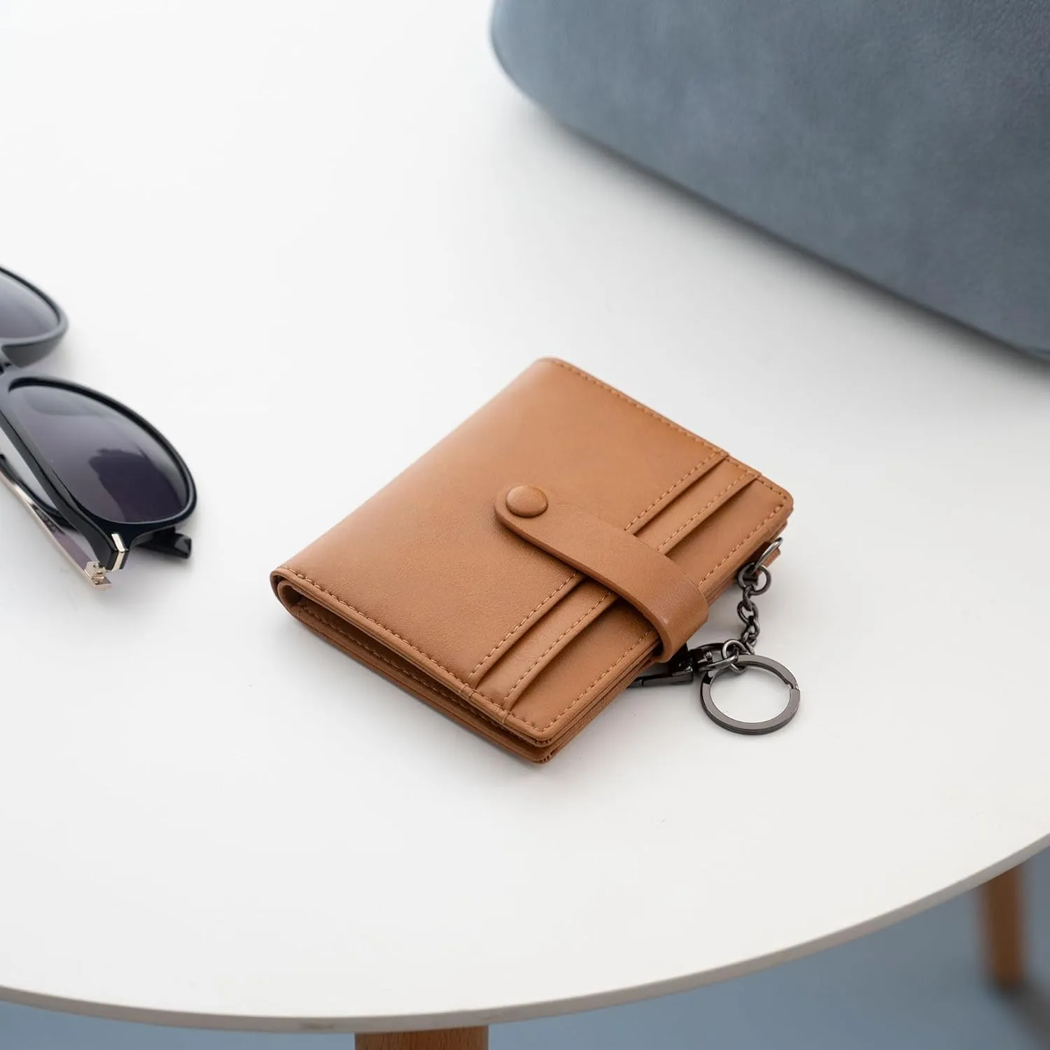 Alldaily Slim Keychain Wallet for Women, RFID Blocking Small Bifold Travel Credit Card Holder (Brown)