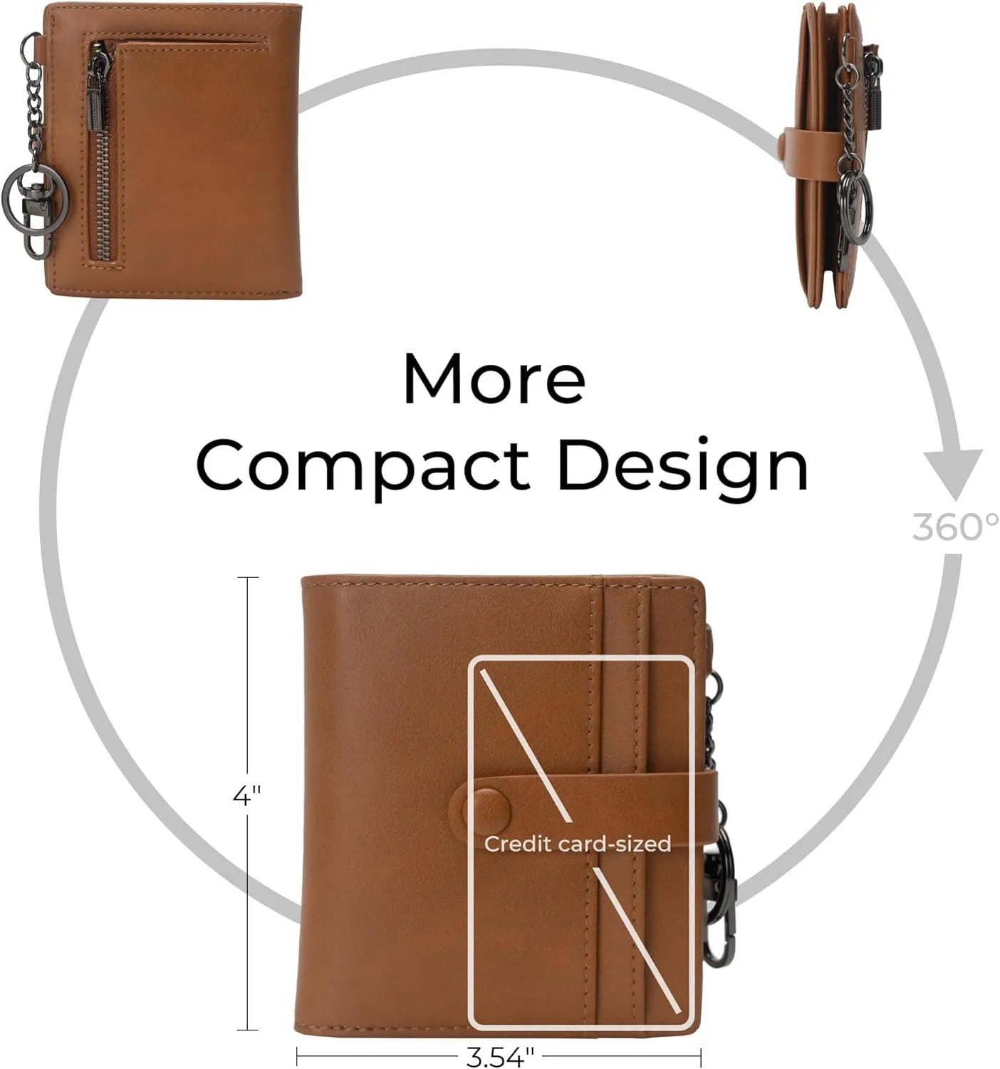 Alldaily Slim Keychain Wallet for Women, RFID Blocking Small Bifold Travel Credit Card Holder (Brown)