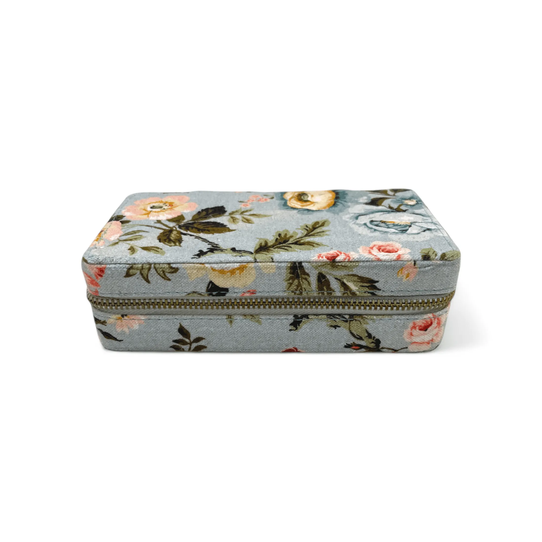 AMOUR DUCK EGG Vintage Rose print, Rectangular box with 2 pouches.