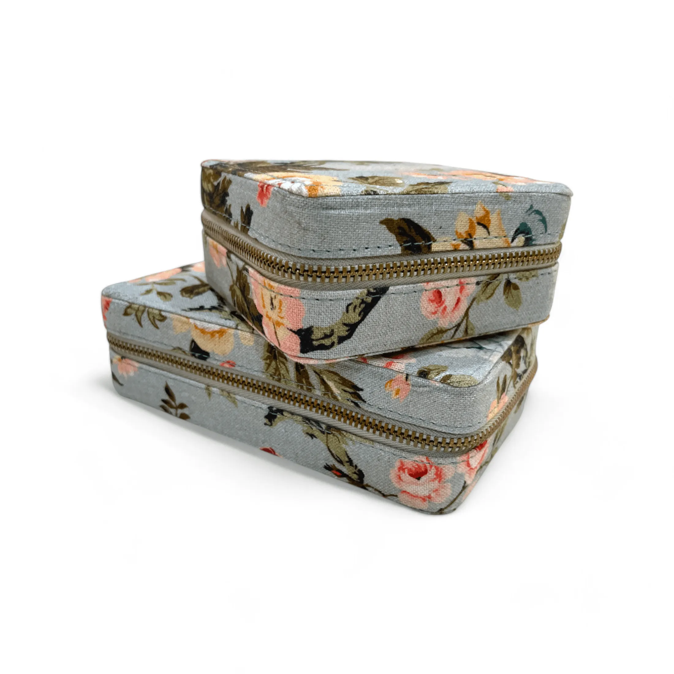 AMOUR DUCK EGG Vintage Rose print, Rectangular box with 2 pouches.