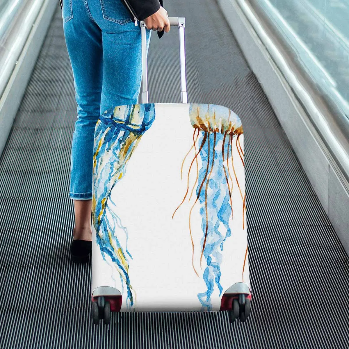 Animals themed Cover for Luggage suitcase printed nice watercolor jellyfish