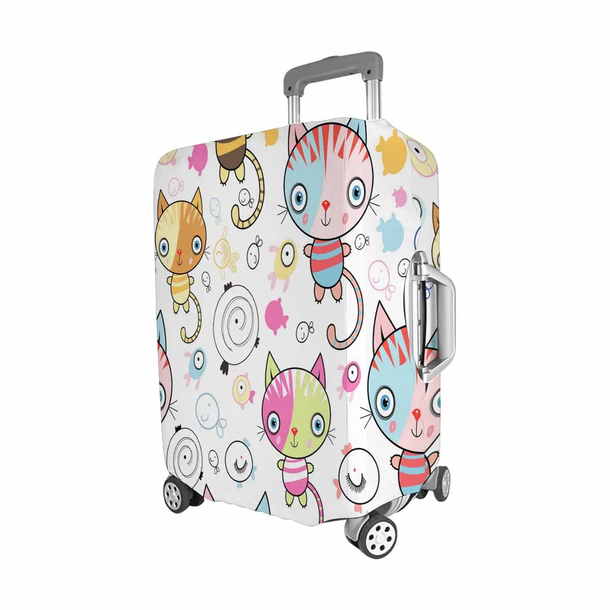 Animals themed Cover for Luggage suitcase printed Pattern of kittens and fish