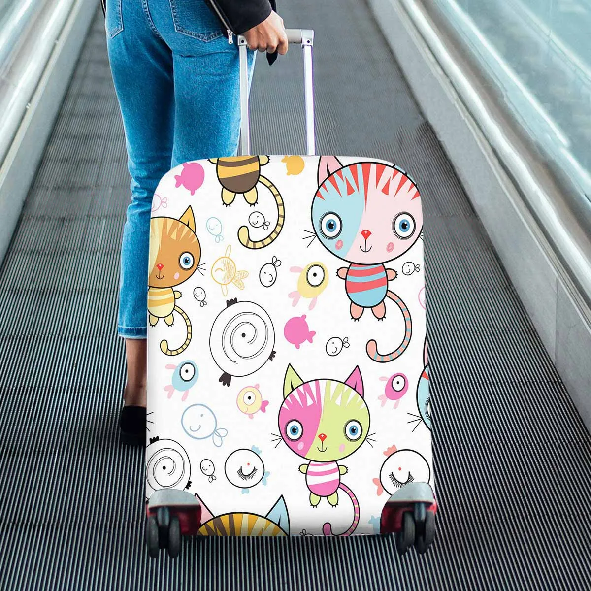 Animals themed Cover for Luggage suitcase printed Pattern of kittens and fish