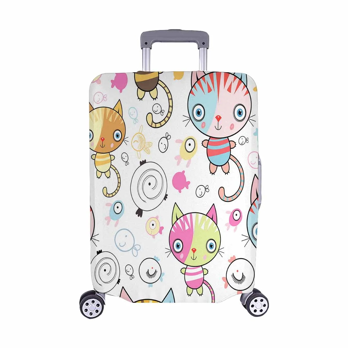 Animals themed Cover for Luggage suitcase printed Pattern of kittens and fish