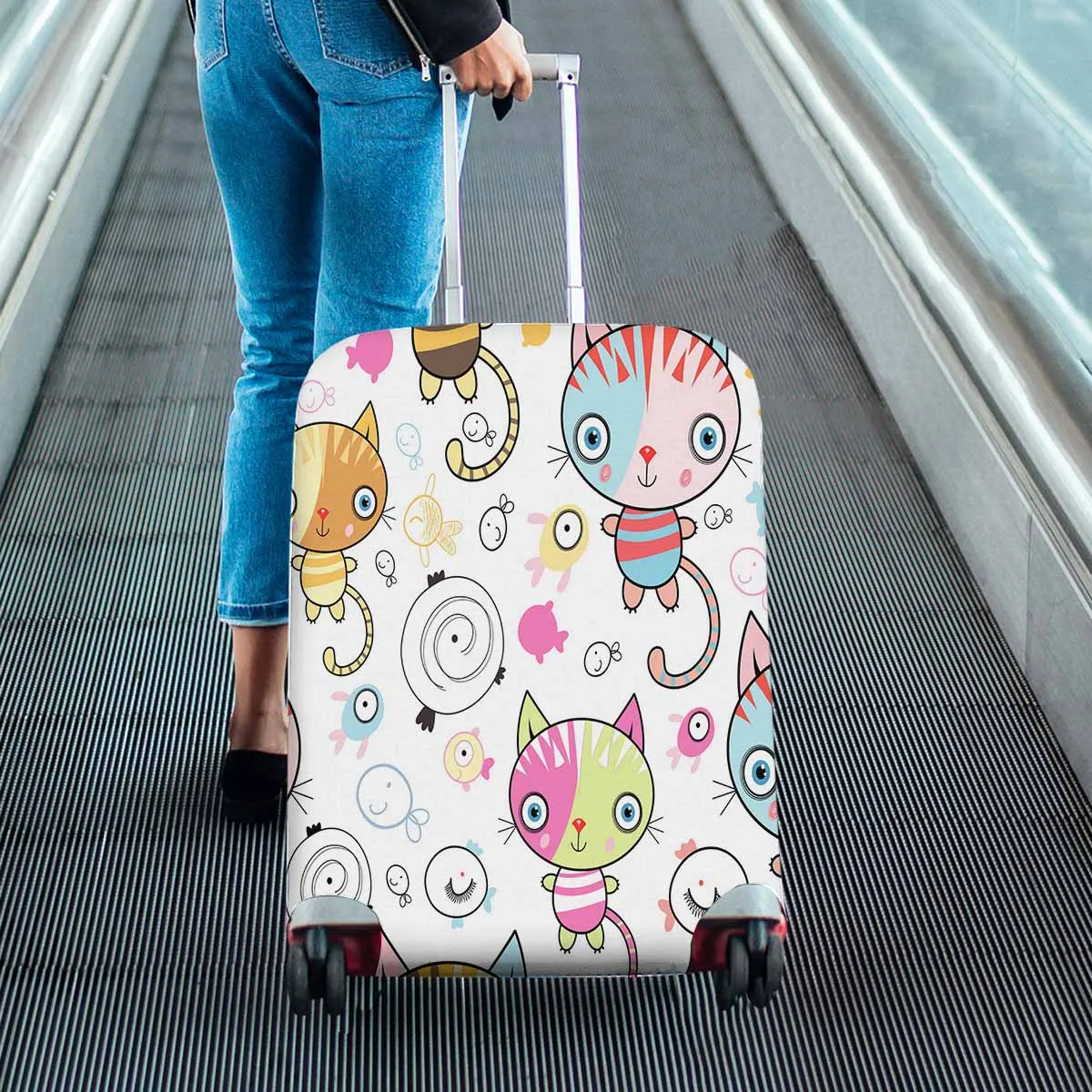 Animals themed Cover for Luggage suitcase printed Pattern of kittens and fish