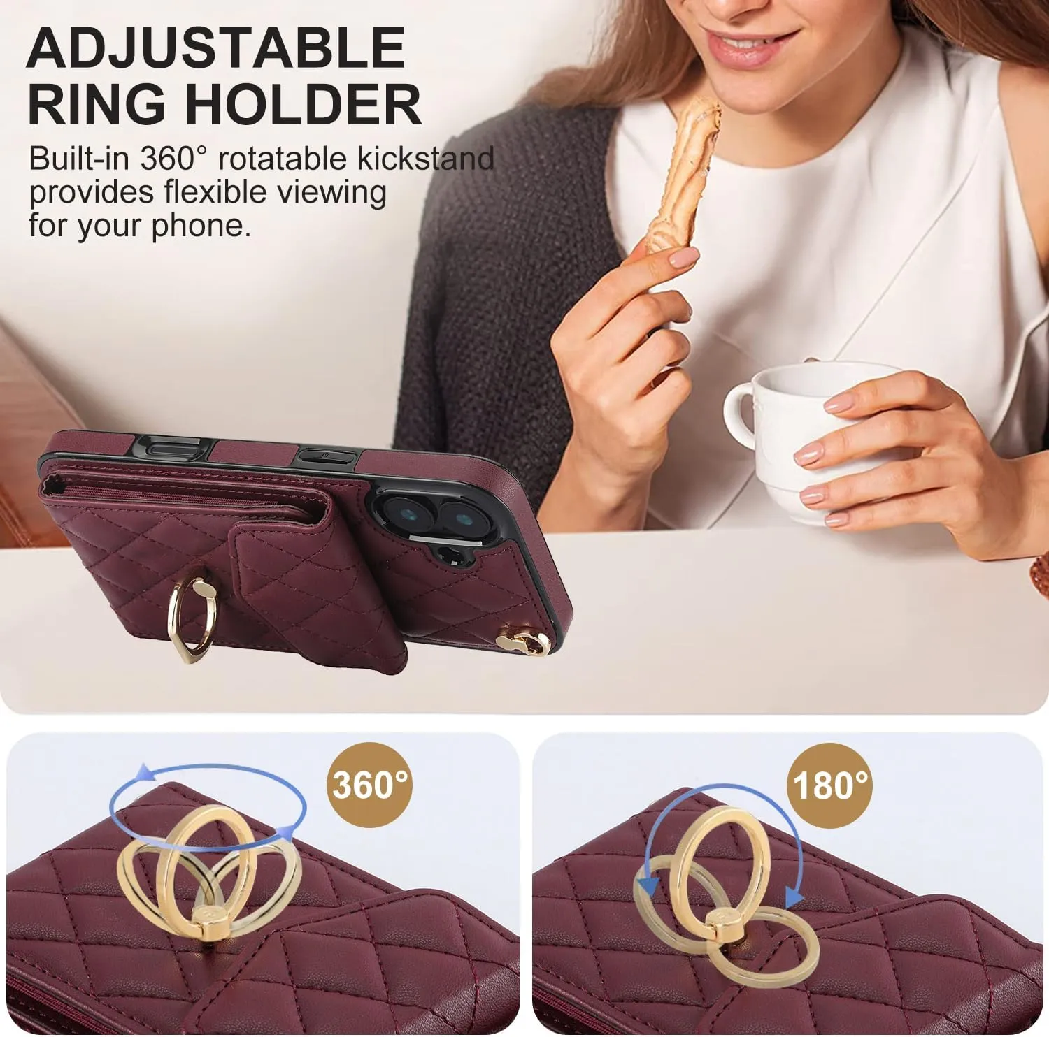 Asuwish Compatible with iPhone 16 6.1 inch Wallet Case Tempered Glass Screen Protector and Wrist Strap Ring RFID Blocking Card Holder Cell Phone Cover for i Phone16 i16 16Case Women Men Girls Wine Red