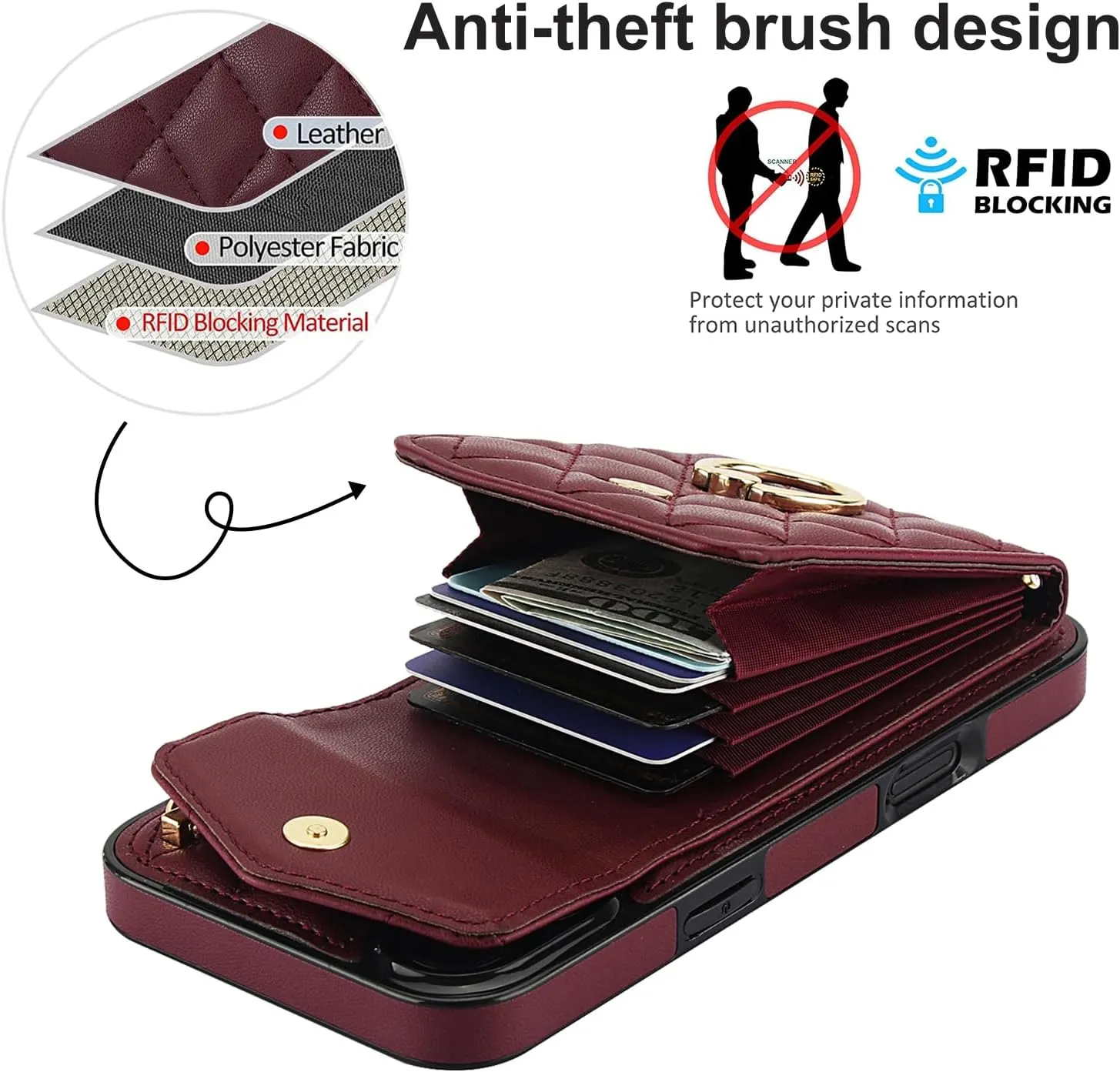 Asuwish Compatible with iPhone 16 6.1 inch Wallet Case Tempered Glass Screen Protector and Wrist Strap Ring RFID Blocking Card Holder Cell Phone Cover for i Phone16 i16 16Case Women Men Girls Wine Red