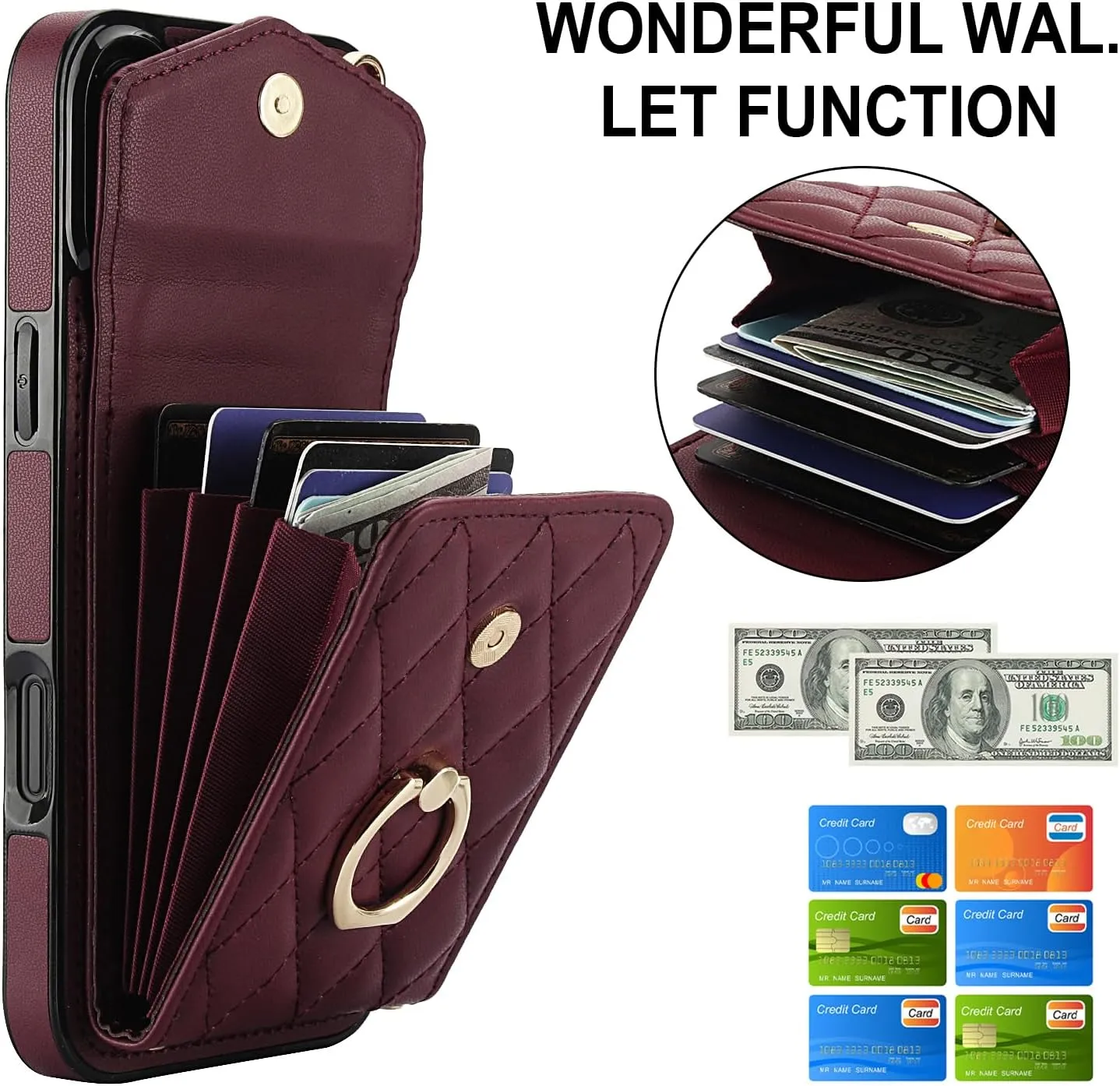 Asuwish Compatible with iPhone 16 6.1 inch Wallet Case Tempered Glass Screen Protector and Wrist Strap Ring RFID Blocking Card Holder Cell Phone Cover for i Phone16 i16 16Case Women Men Girls Wine Red