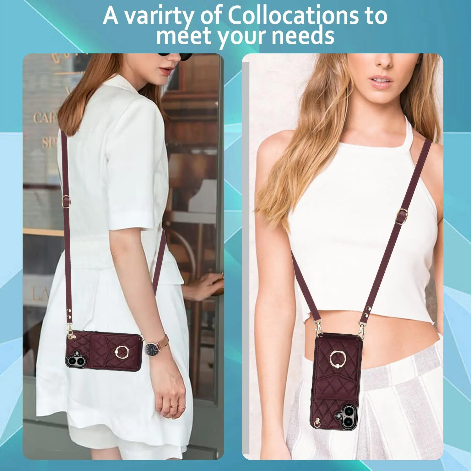 Asuwish Compatible with iPhone 16 6.1 inch Wallet Case Tempered Glass Screen Protector and Wrist Strap Ring RFID Blocking Card Holder Cell Phone Cover for i Phone16 i16 16Case Women Men Girls Wine Red