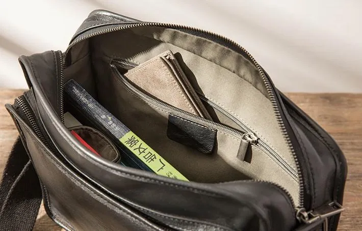 Black Cool Leather Mens Shoulder Bags Messenger Bags for Men
