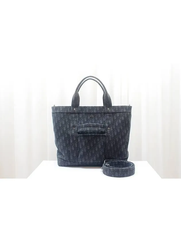 Black Oblique Jacquard Homme WW Tote Shoulder Bag 1WRSH178YJY H00N