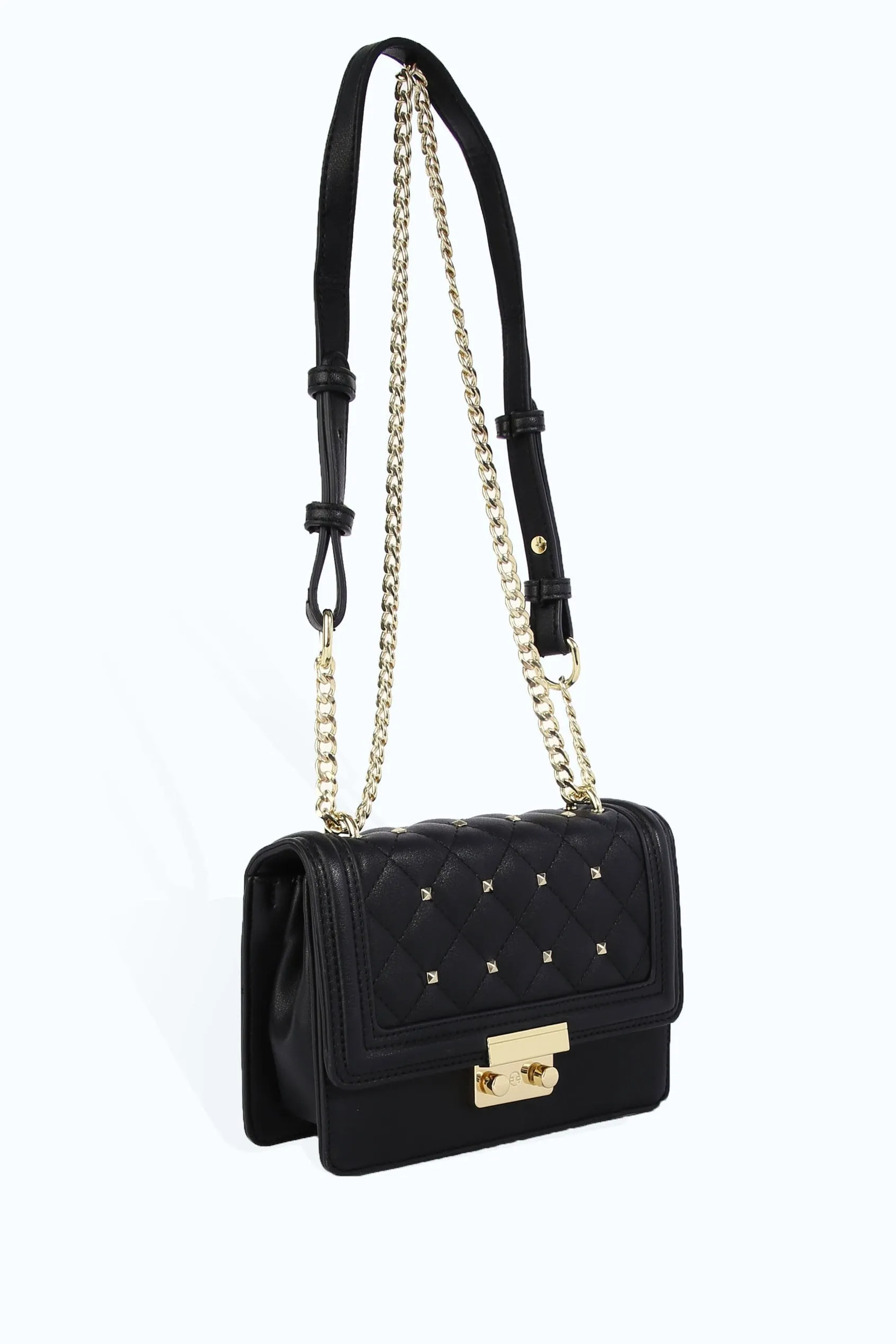Black Studded Flap Shoulder Bag