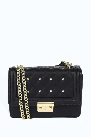 Black Studded Flap Shoulder Bag