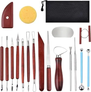 Blisstime 18PCS Clay Sculpting Tools, Basic Clay Pottery Carving Tool Kit with Wooden Handles and Tool Bag Blisstime 18PCS Clay Sculpting Tools, Basic Clay Pottery Carving Tool Kit with Wooden Handles and Tool Bag
