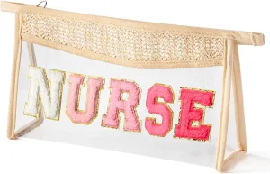 Boho Patch Cosmetic Bag - NURSE Rose Red Chenille Varsity Letter Clear Makeup Bag Aesthetic Waterproof Portable Woven Toiletry Kit Clutch Purse Travel Pouch Summer Gift for Women Girl Boho Patch Cosmetic Bag - NURSE Rose Red Chenille Varsity Letter Clear Makeup Bag Aesthetic Waterproof Portable Woven Toiletry Kit Clutch Purse Travel Pouch Summer Gift for Women Girl