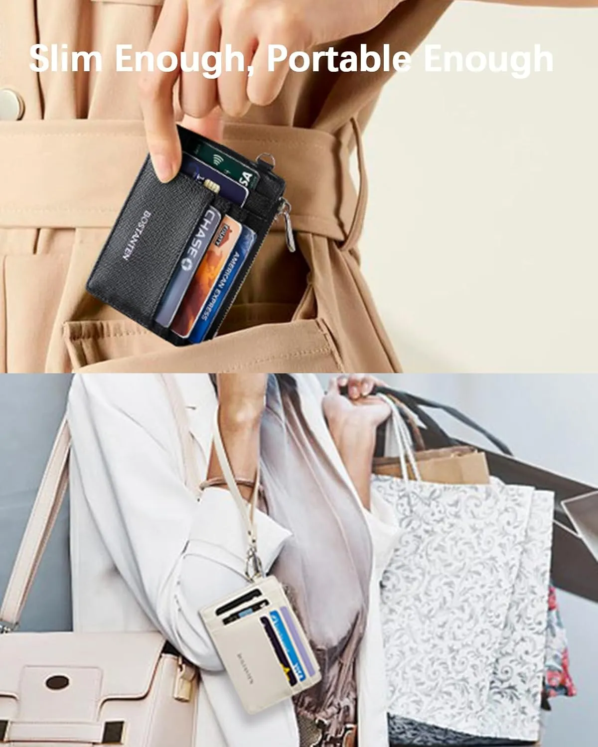 BOSTANTEN Small Wallet For Women RFID Leather Credit Card Holder Slim Wristlet Keychain Wallet With Zipper Pocket