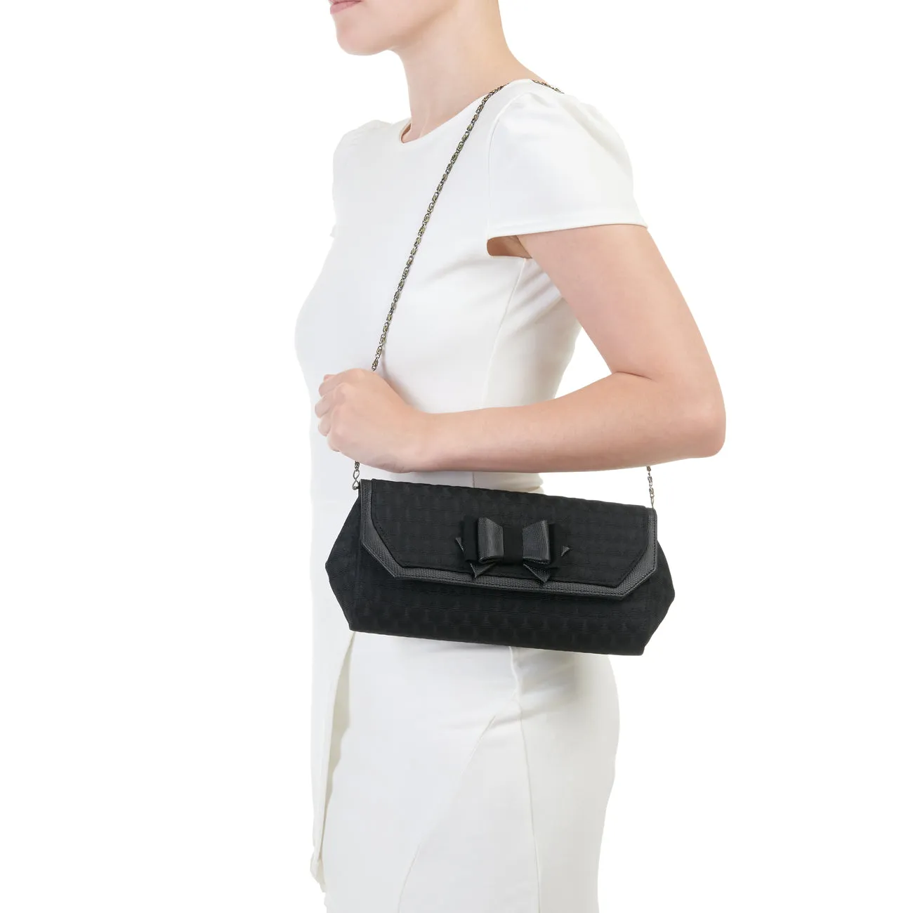 Brighton Noir Black Bow Clutch Bag (Matches Ivy Heels) by Ruby Shoo