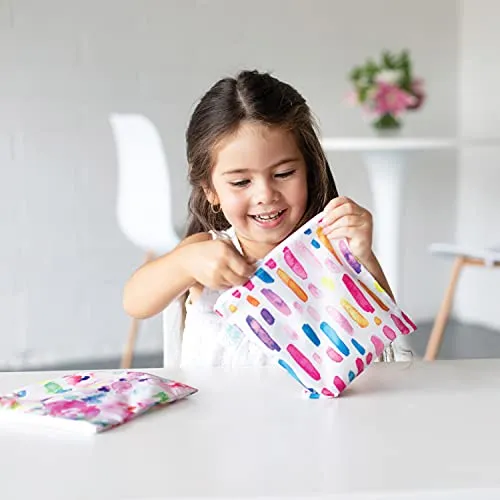Bumkins Reusable Sandwich and Snack Bags, for Kids School Lunch and for Adults Portion, Washable Fabric, Waterproof Cloth Zip Bag, Travel Pouch, Food-Safe, Large 2-pk Watercolors and Brushstrokes