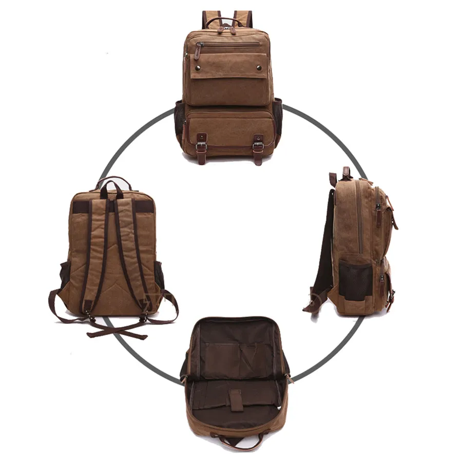Canvas College Laptop Backpack, Durable Rucksack Travel Notebook School Book Bag for Men Women Military