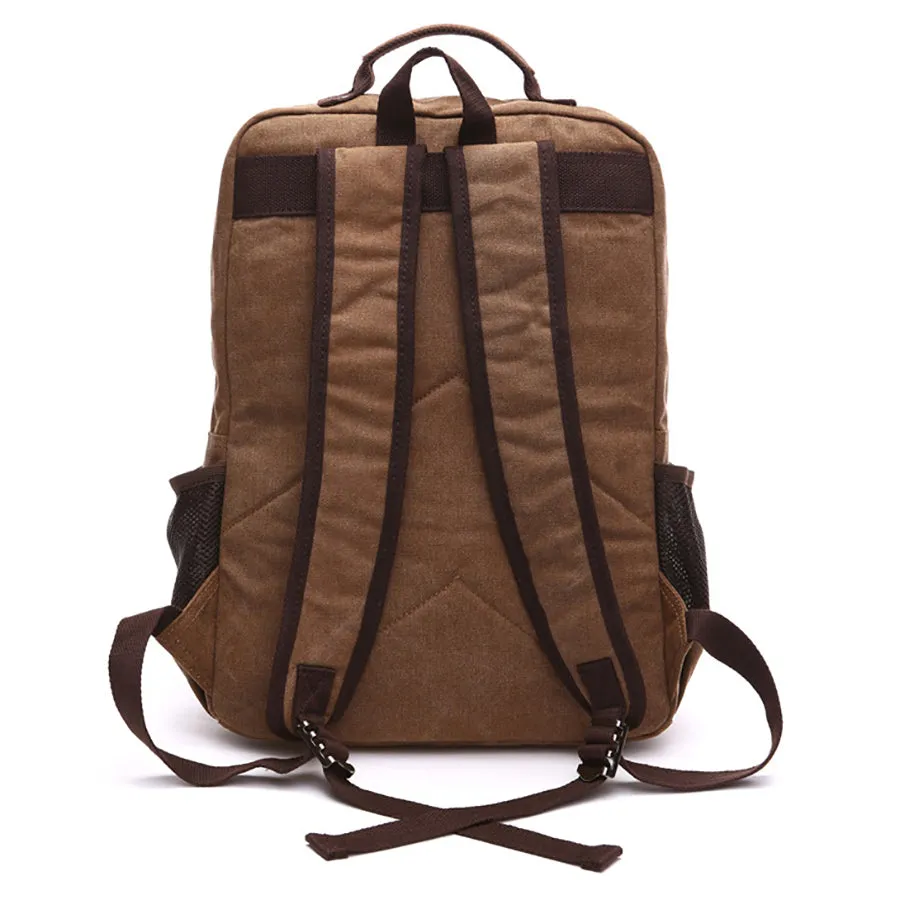 Canvas College Laptop Backpack, Durable Rucksack Travel Notebook School Book Bag for Men Women Military