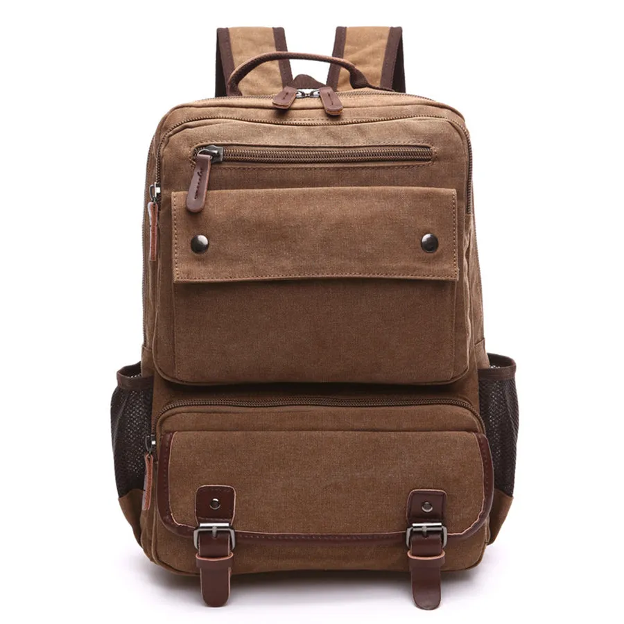 Canvas College Laptop Backpack, Durable Rucksack Travel Notebook School Book Bag for Men Women Military