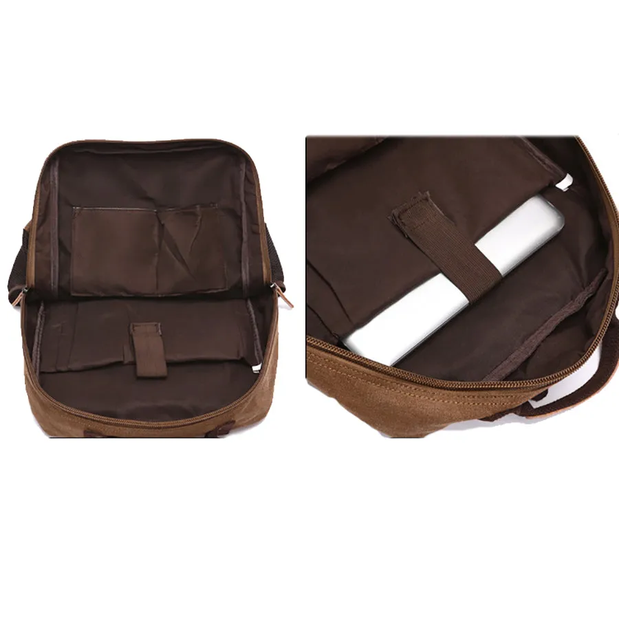 Canvas College Laptop Backpack, Durable Rucksack Travel Notebook School Book Bag for Men Women Military