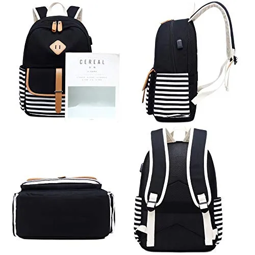 Canvas Travel Laptop Backpacks Womens College Backpack School Bag 15 inch USB Daypack Outdoor