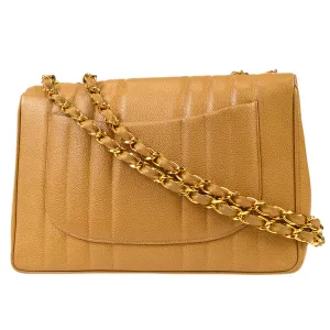 CHANEL 1991-1994 Big CC Vertical Stitch Classic Flap Jumbo Beige Caviar 87063
