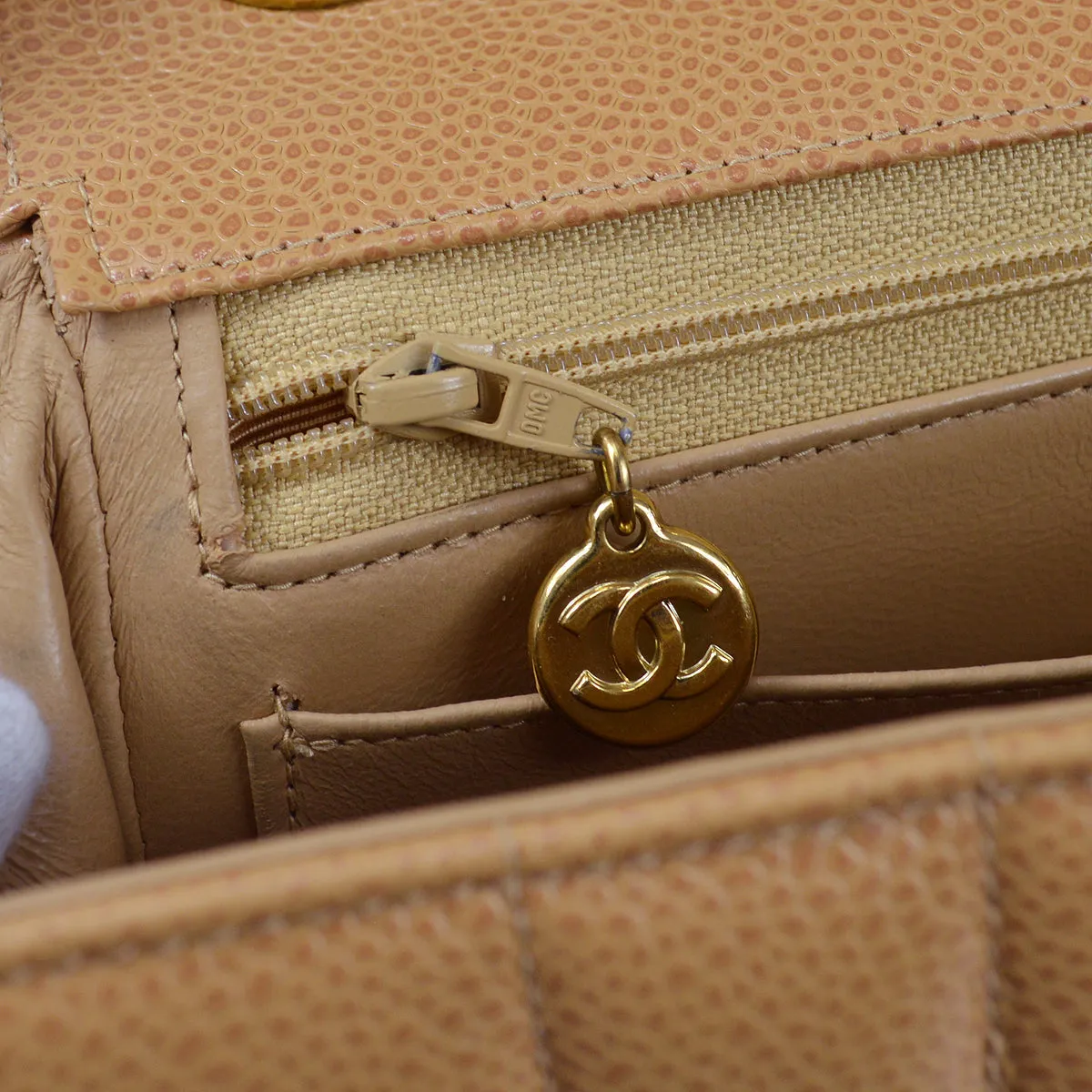 CHANEL 1991-1994 Big CC Vertical Stitch Classic Flap Jumbo Beige Caviar 87063