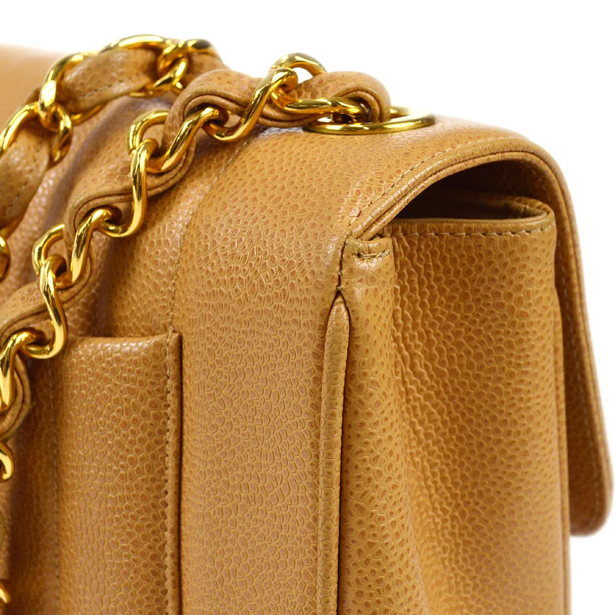 CHANEL 1991-1994 Big CC Vertical Stitch Classic Flap Jumbo Beige Caviar 87063