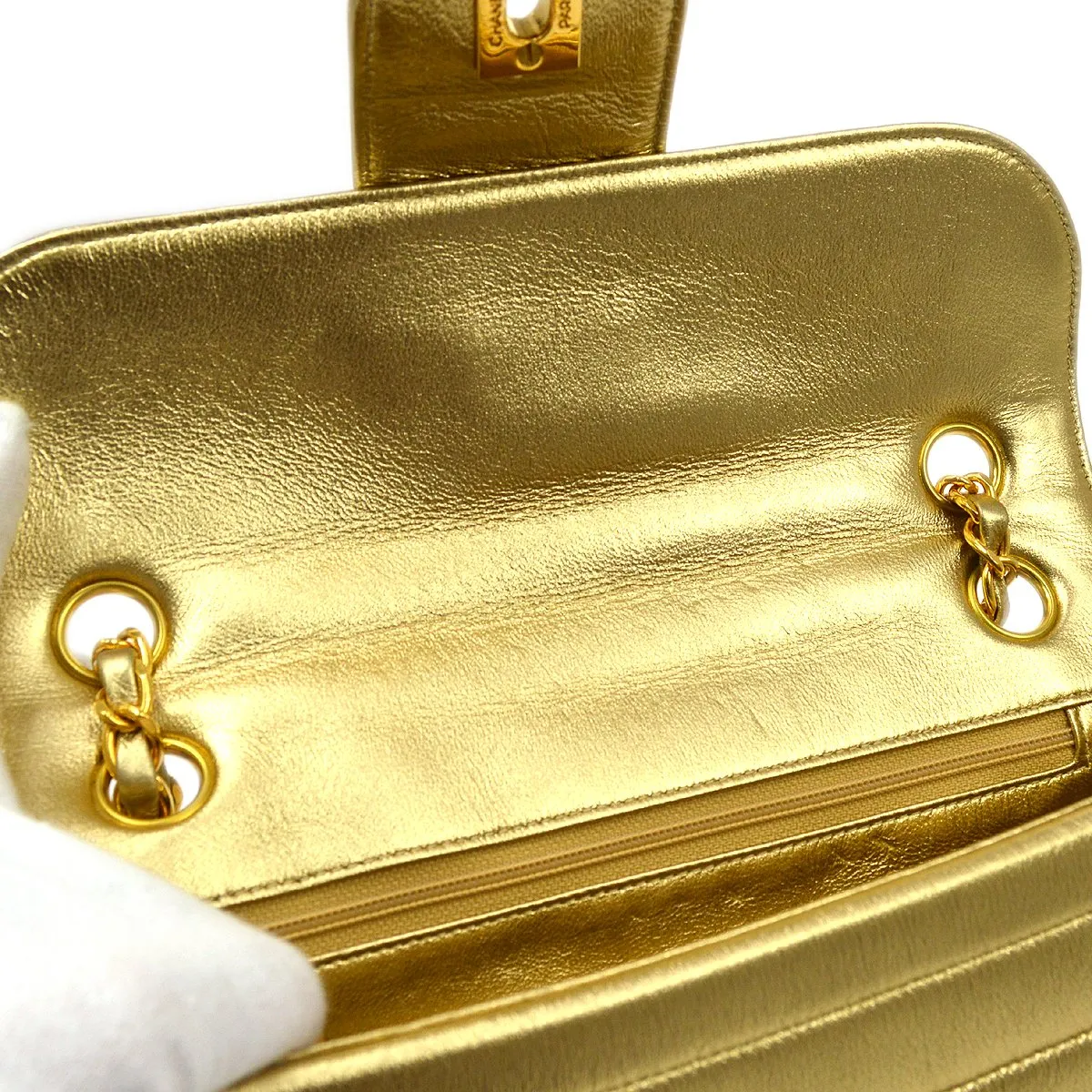 Chanel 1991-1994 Gold Lambskin Horizontal Flap Small GS02306e
